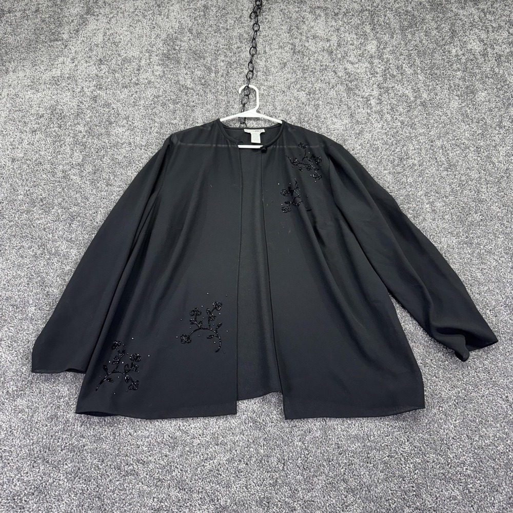 After Dark Jacket Womens 2X Black Beaded Chiffon Open Front Dressy Formal Party